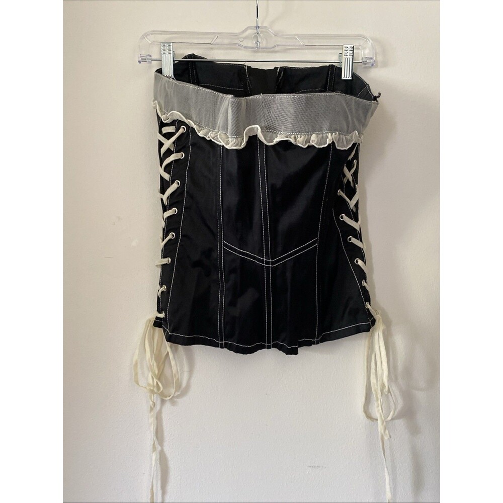 TRIPP NYC Vintage Corset Top Black Lace Up Mesh Goth Victorian Sz L Milkmaid (V1 - Picture 5 of 10